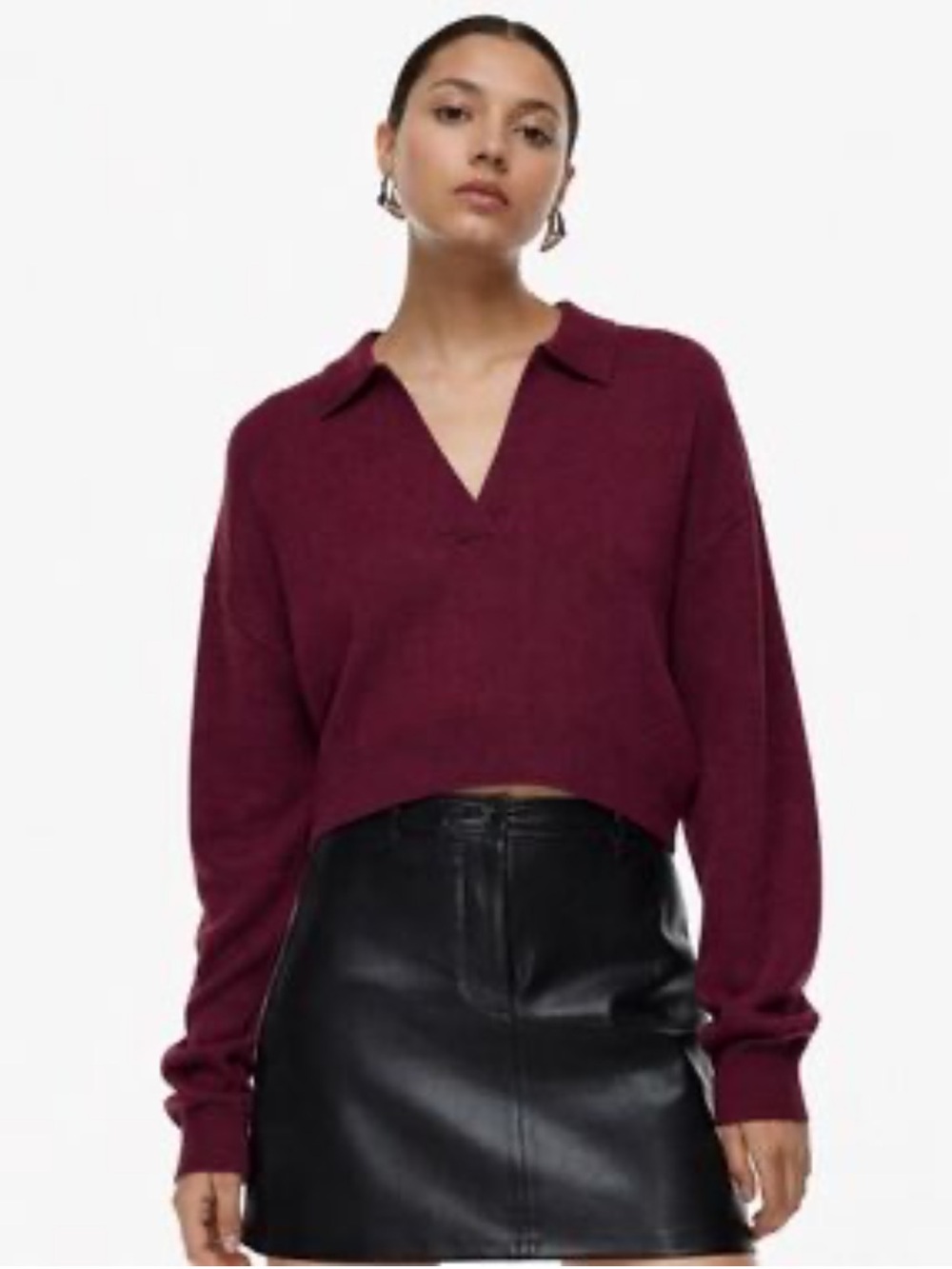 ARITZIA Wilfred Clara Merino Wool Waist Sweater in Burgundy - New With Tags, XS